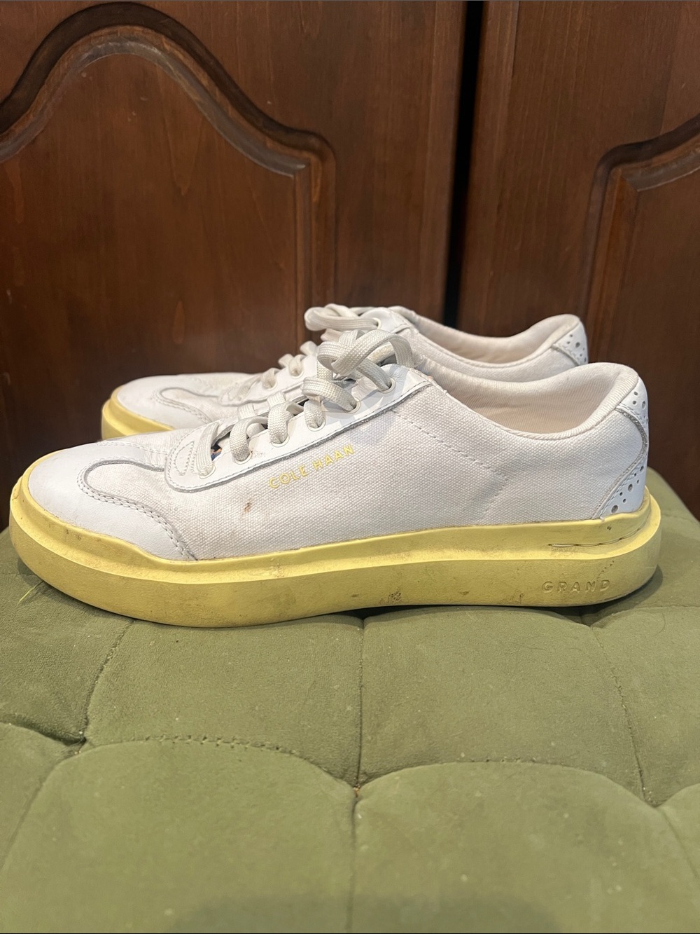 White Canvas Sneakers with Yellow Sole by Cole Haan - Picture 6 of 7